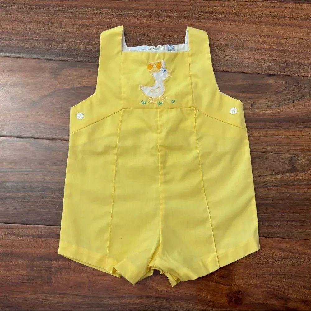 Cherubs vintage yellow embroidered duck romper